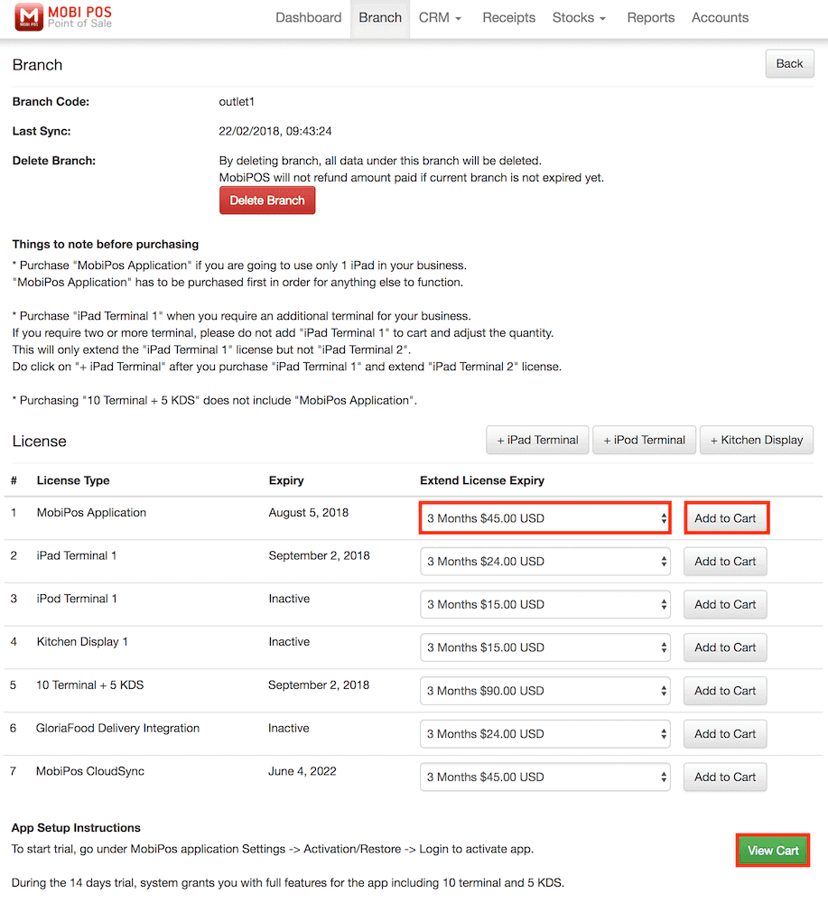 pos system add to cart settings