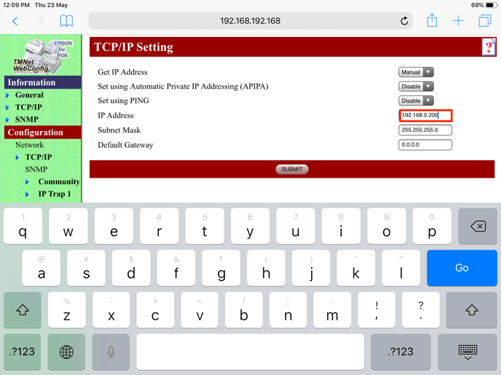 pos system 
change printer ip address settings