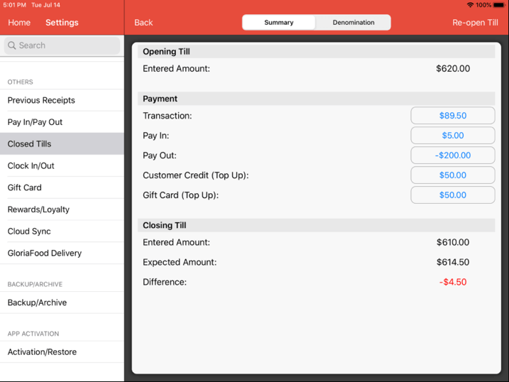 Mobi pos closed tills summary