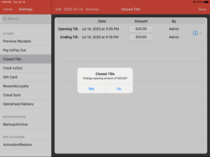 Mobi pos closed tills confirm change