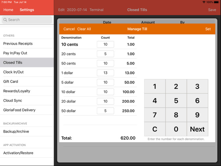 Mobi pos closed tills manage till