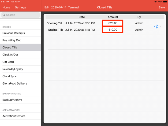 Mobi pos closed tills till amount