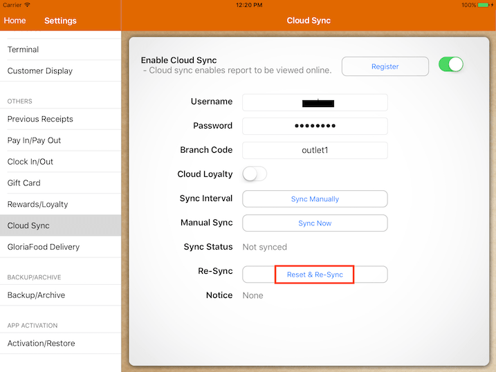 pos system cloud sync settings