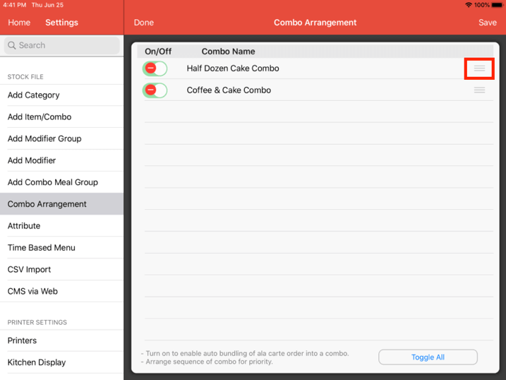 Mobi POS combo arrangement change placement