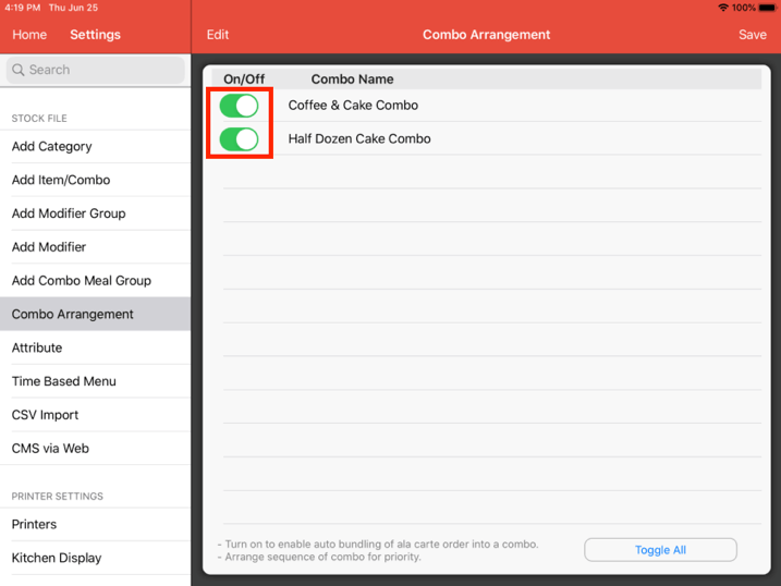 Mobi POS combo arrangement turn on