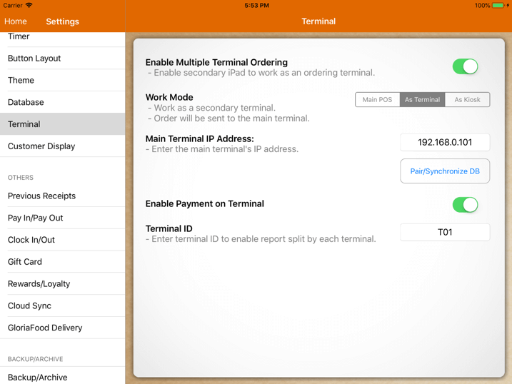 pos system mobile terminal