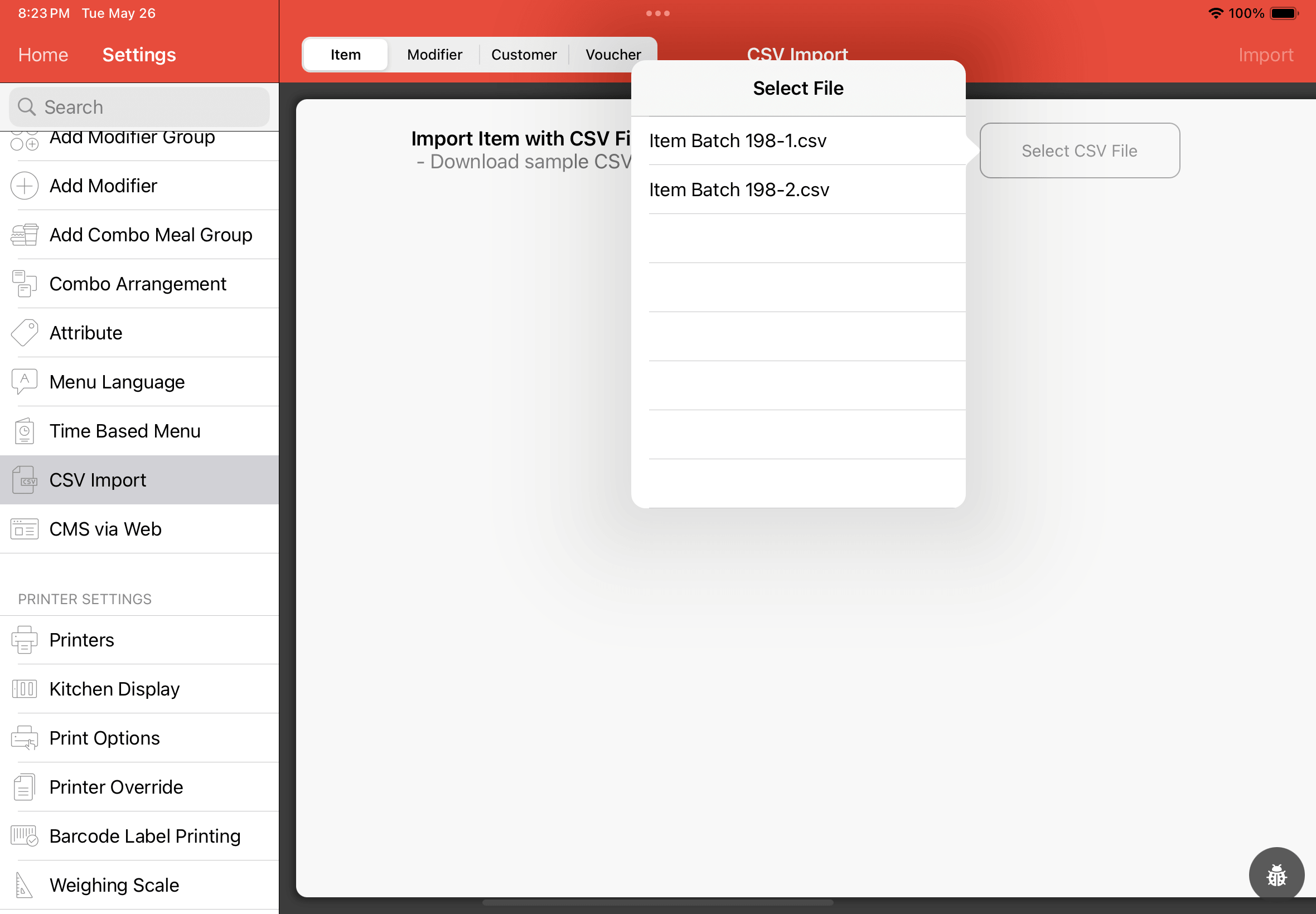 ipad pos system csv import