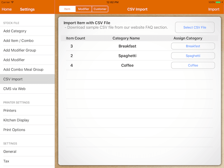 ipad pos system csv import