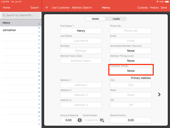 Mobi POS customer group selection