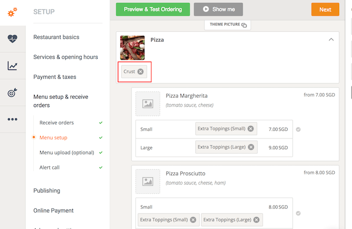 pos system GloriaFood modifier settings