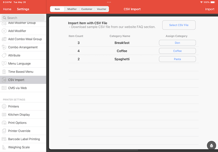 ipad pos system csv import