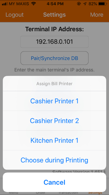 pos system iphone assign bill printer list settings