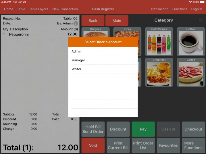 pos system select order account