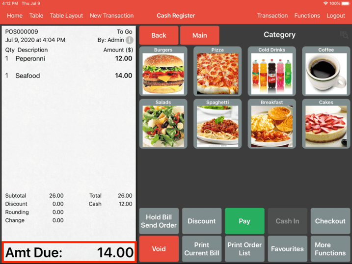 Mobi pos partial payment amount due