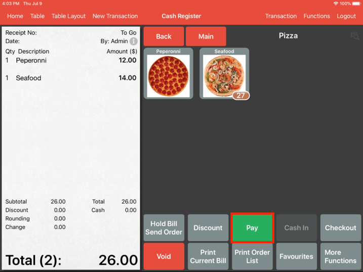 Mobi pos partial payment click hold pay button