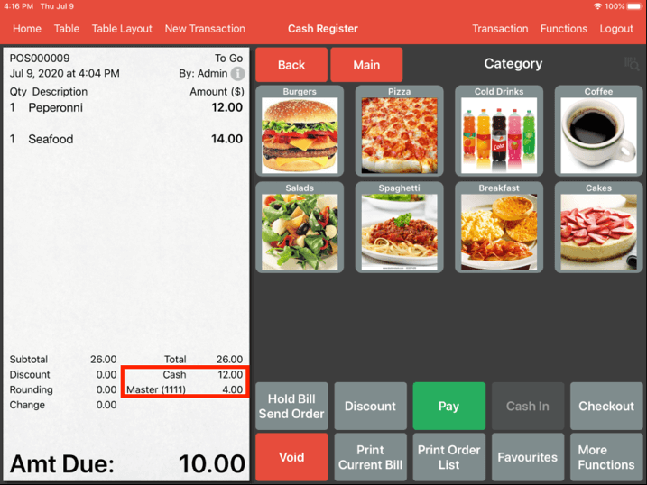 Mobi pos partial payment void particular payment details