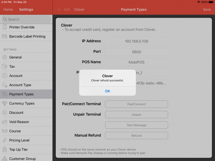 mobipos clover refund success
