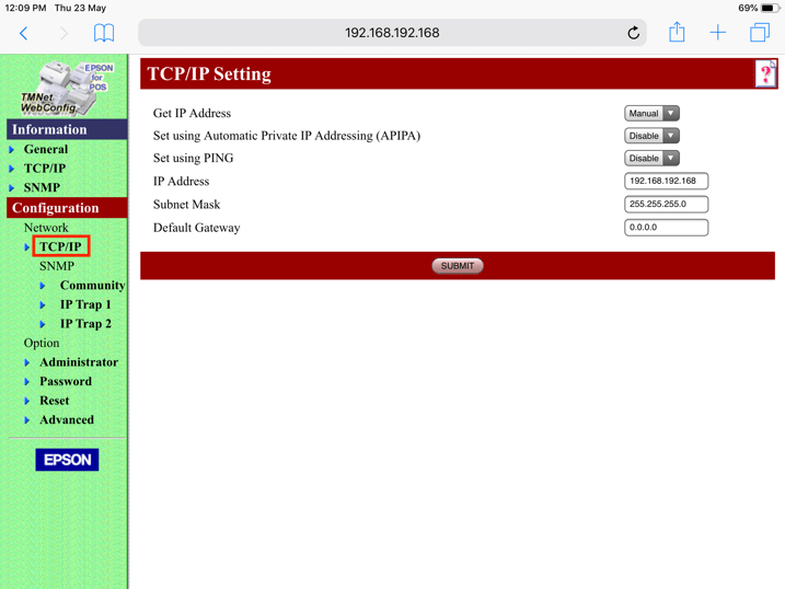 pos system printer ip address settings