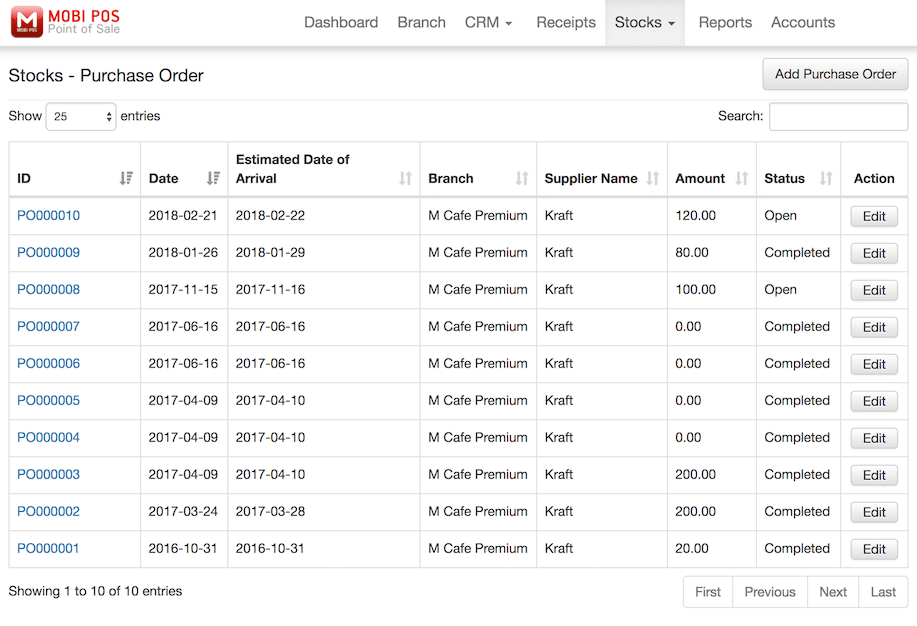 pos system purchase order list settings