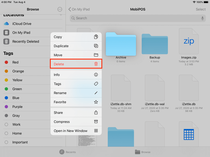 Mobi pos restore via files delete original