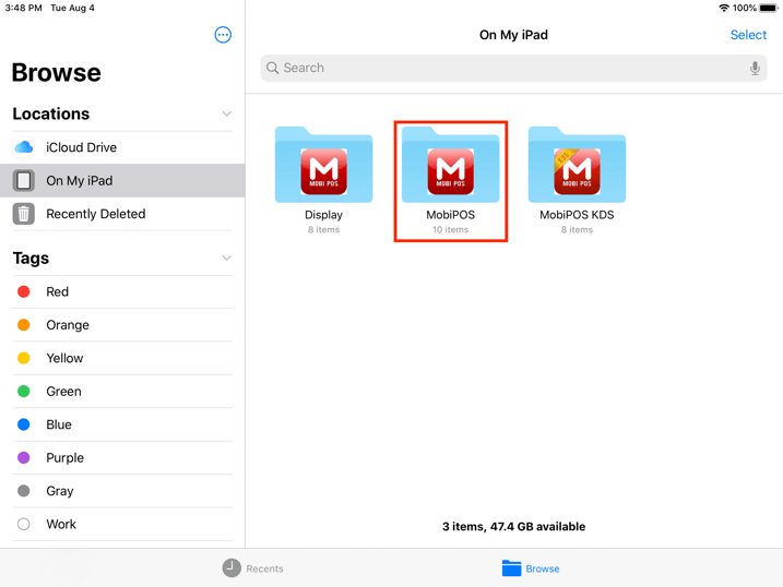 Mobi pos restore via files ipad main