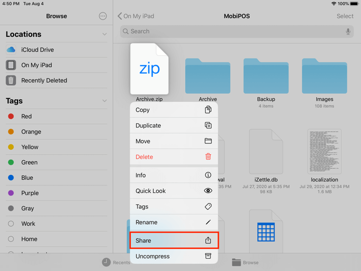 Mobi pos restore via files share button