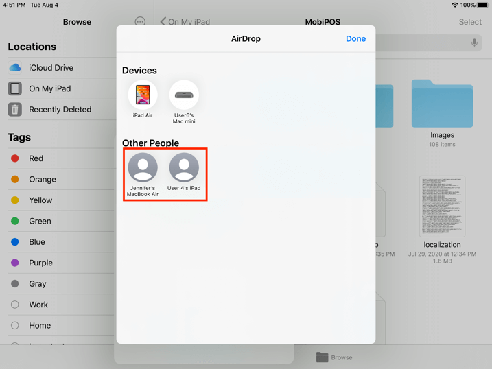 Mobi pos restore via files share to user