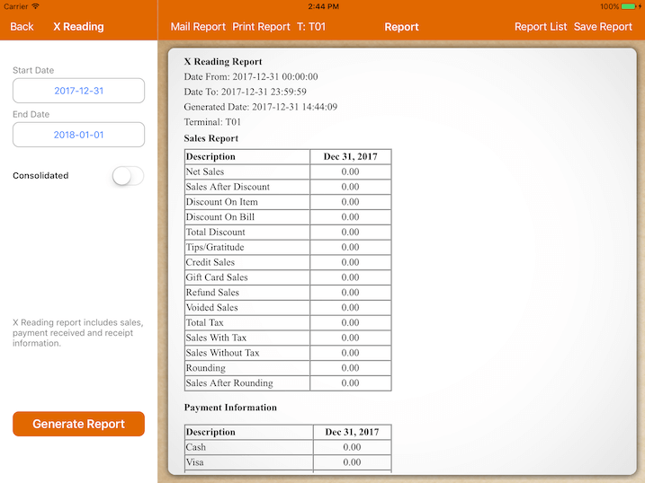 pos system secondary terminal report settings