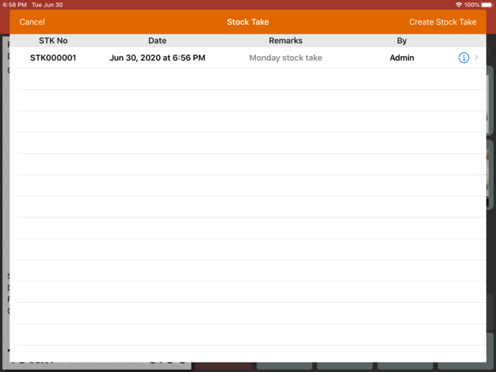 Mobi pos stock take record