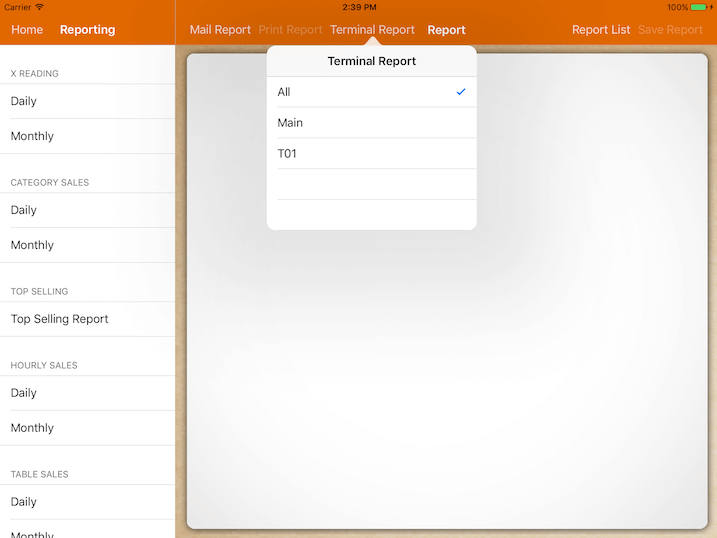 pos system terminals reports settings