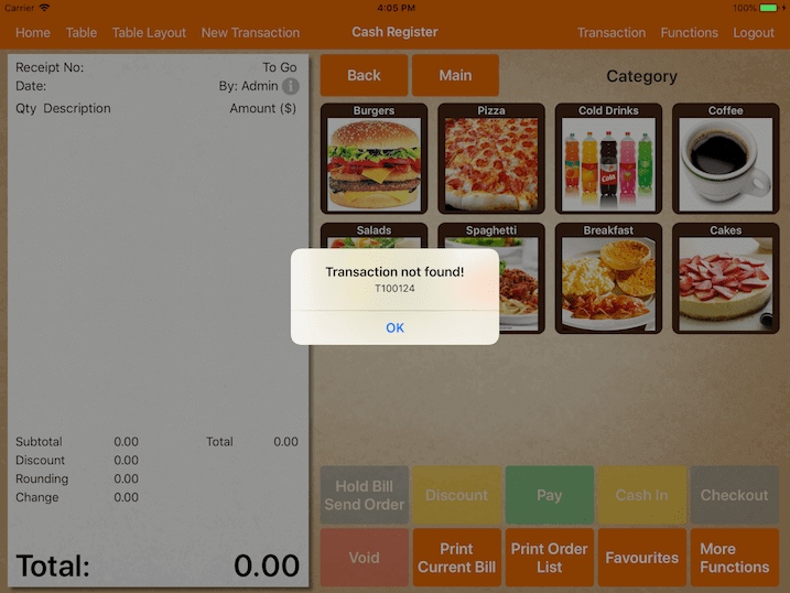 pos system transaction not found settings