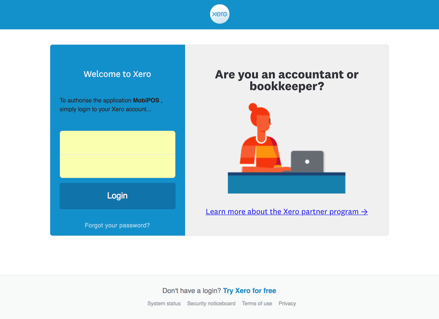 pos system xero login settings