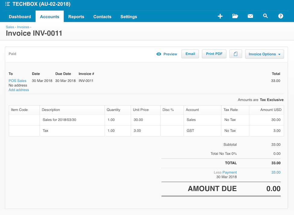 pos system xero report settings