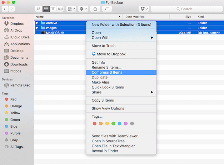 pos cms via web zip backup