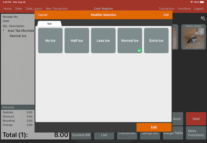 pos system modifier default modify