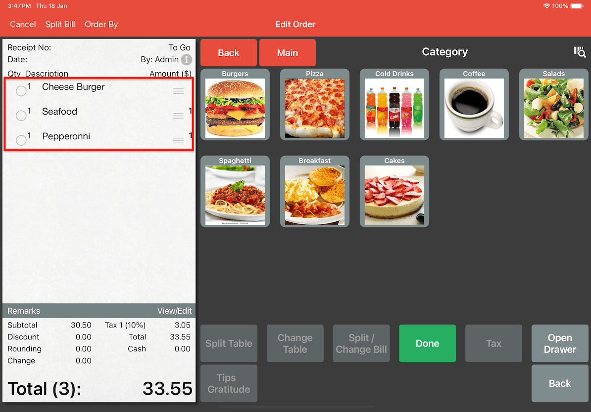 mobi pos cash register edit order