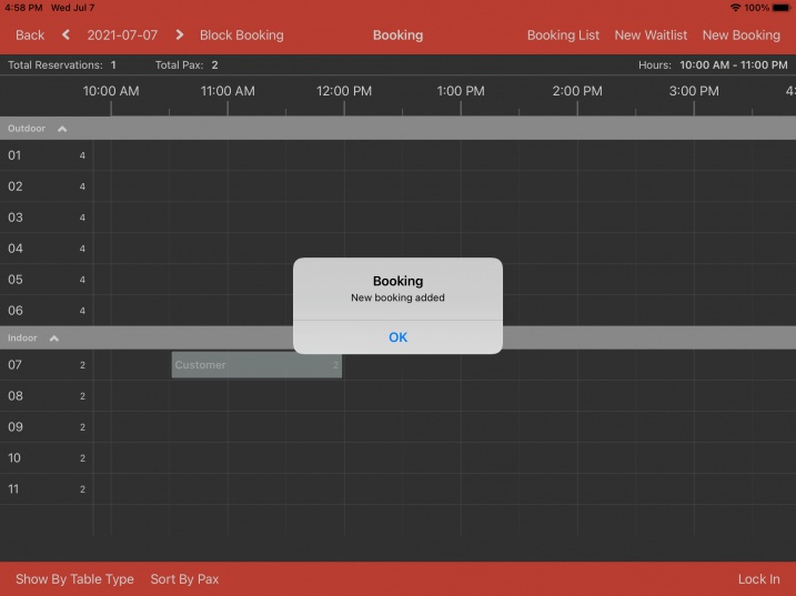 new booking added iPad
