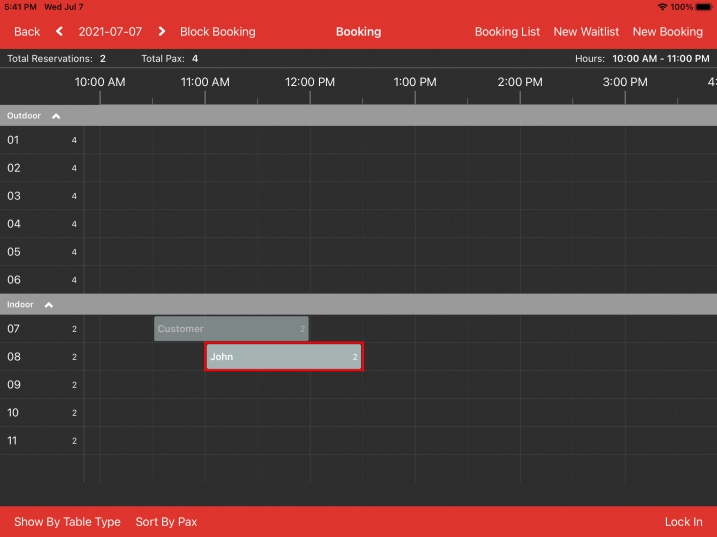 newly added booking to timeline