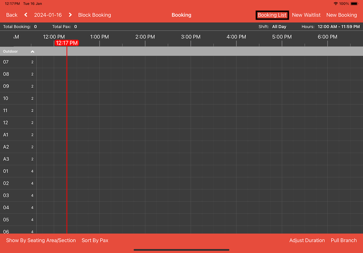 mobi-pos booking list