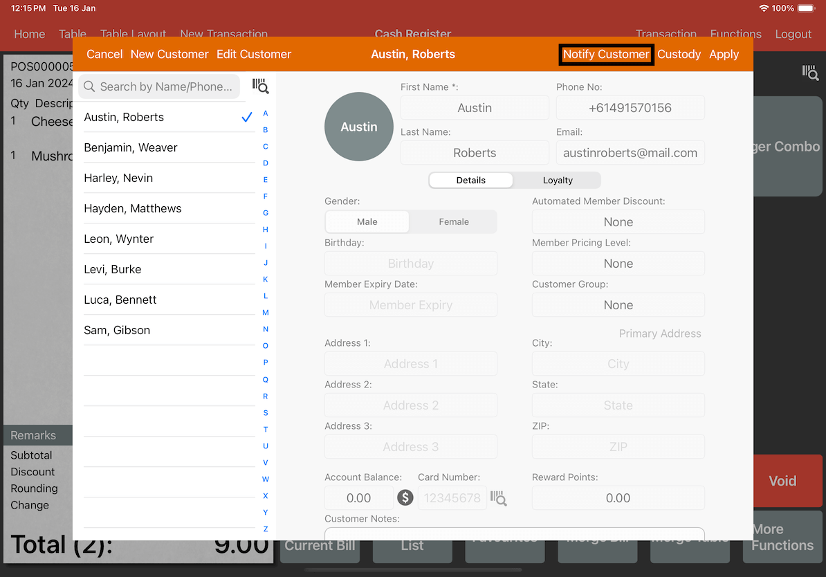 mobi-pos customer details