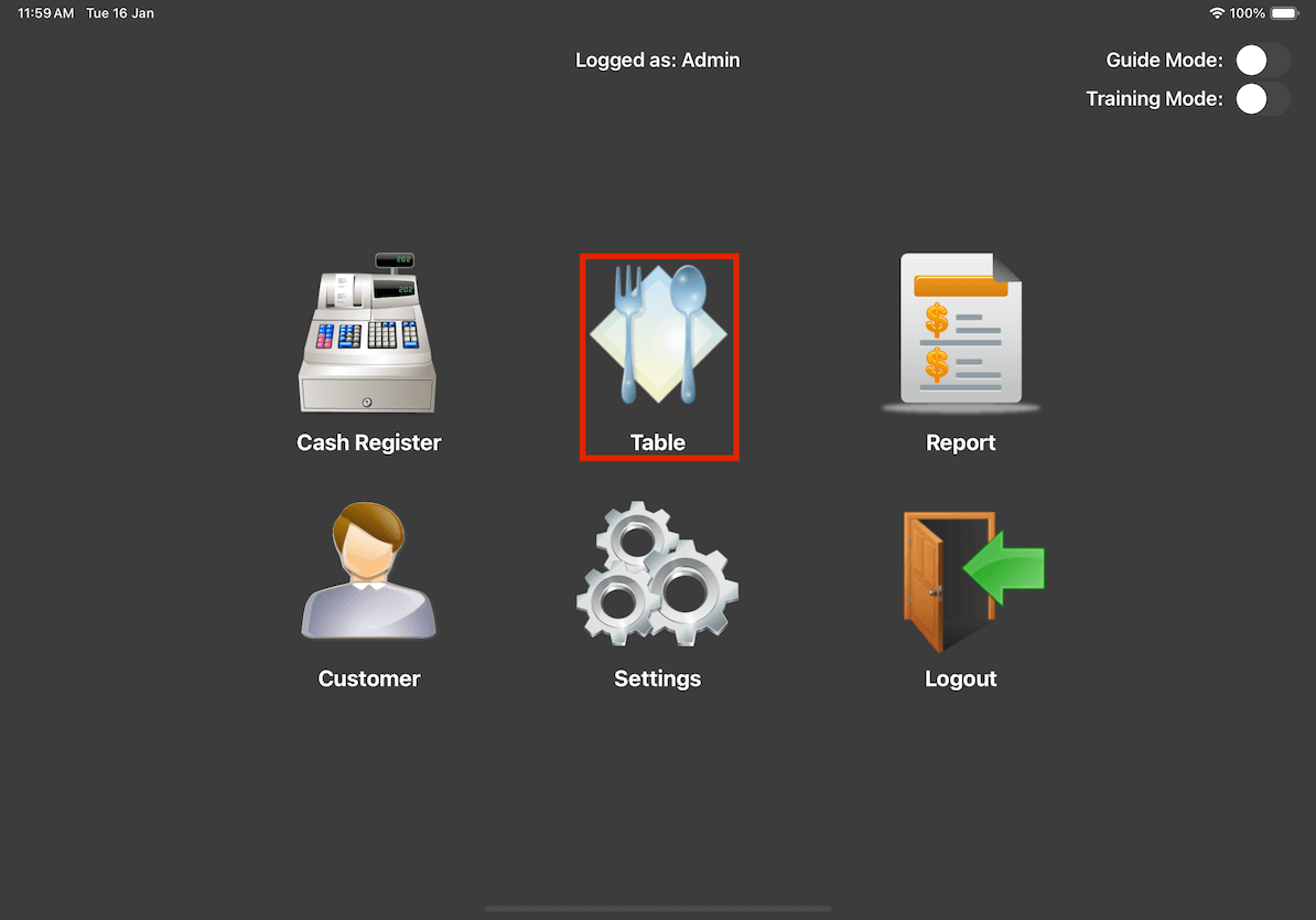 mobi-pos main menu table