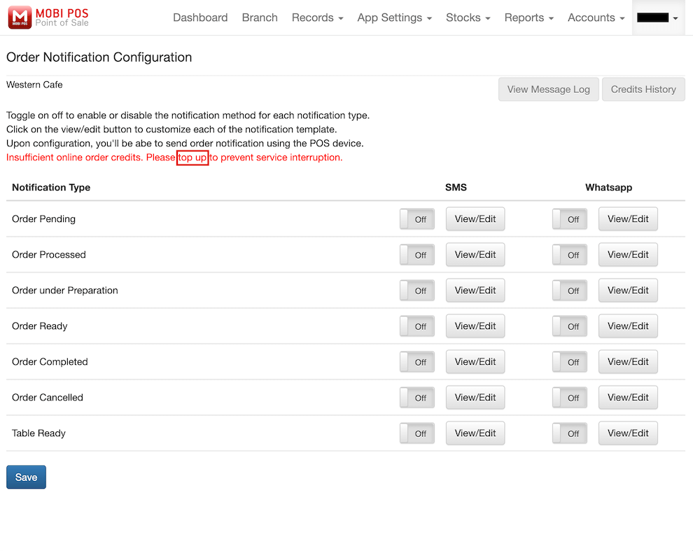 mobi-pos order notification configuration