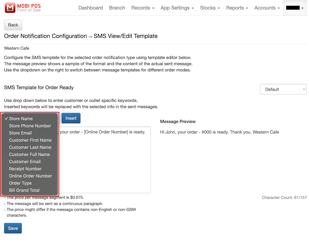 mobi-pos order ready insert keywords