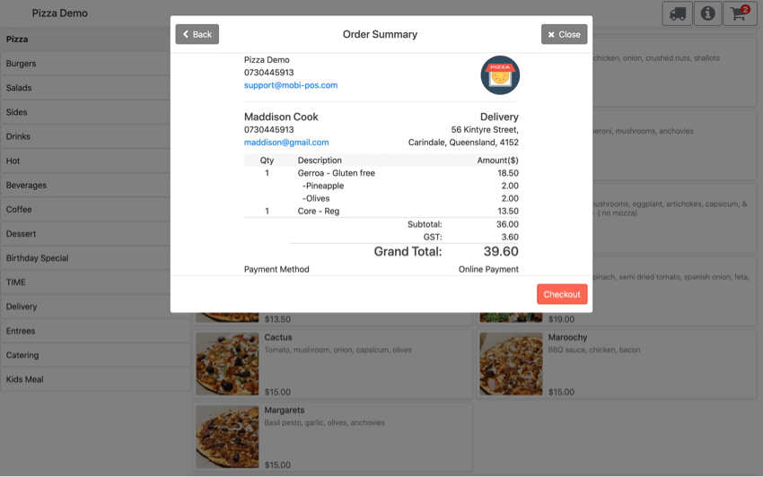 pos system online order summary