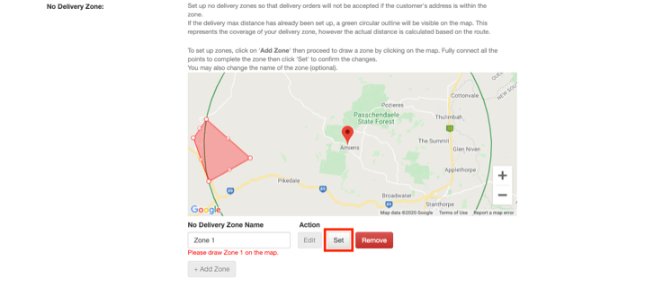 pos online ordering set no delivery zones