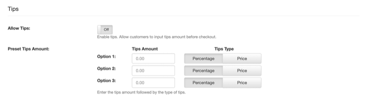 pos online ordering tips and payment settings