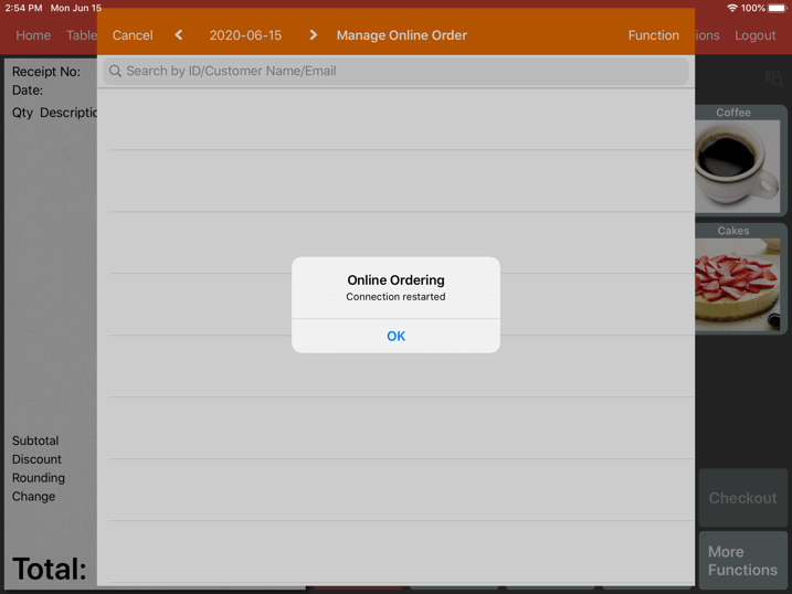 pos online ordering troubleshoot restart connection