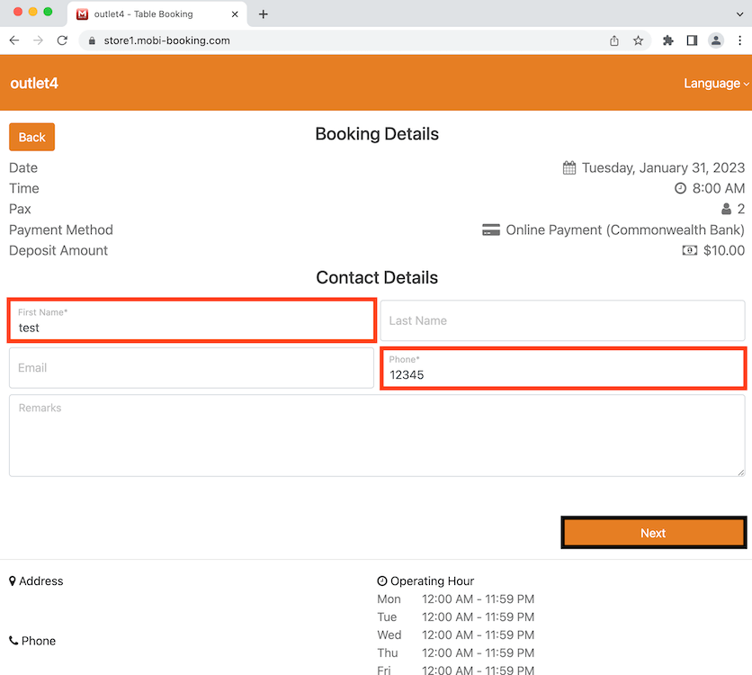 mobipos fill in contact details