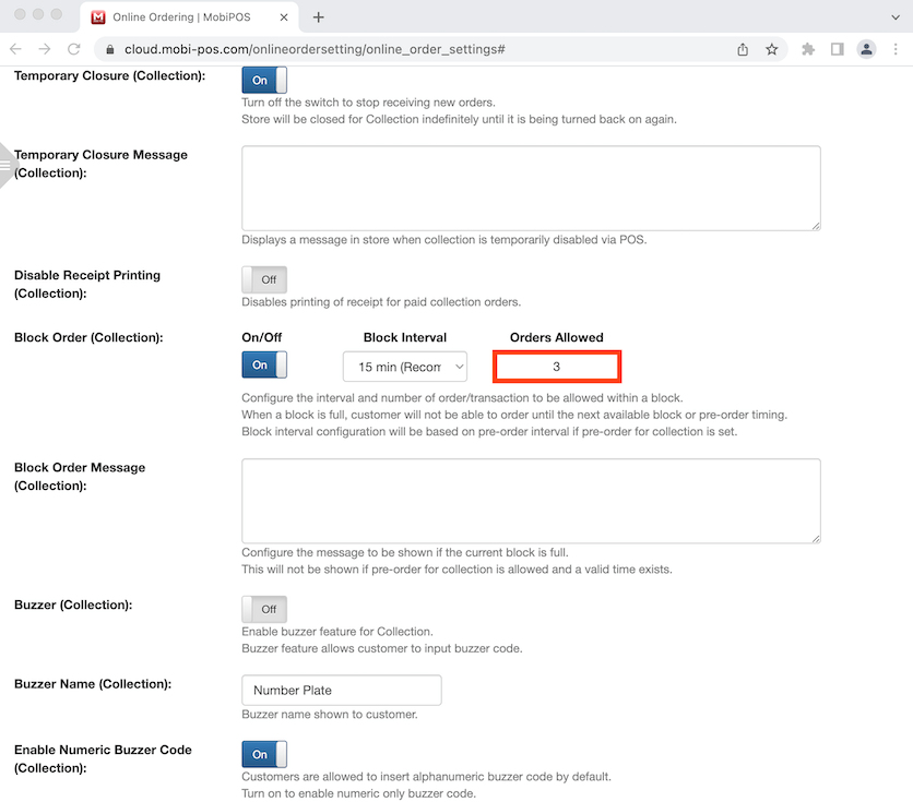 mobipos insert orders allowed block order