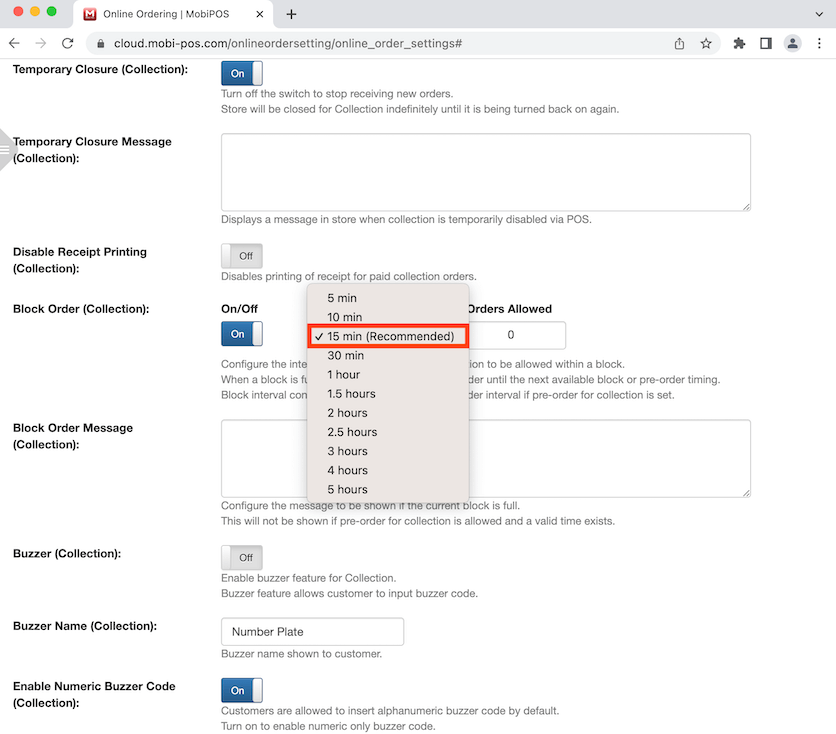 mobipos select time for block order